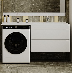 Style Line Тумба с раковиной Даллас 150 R Люкс Plus 2 ящика подвесная белая – фотография-2